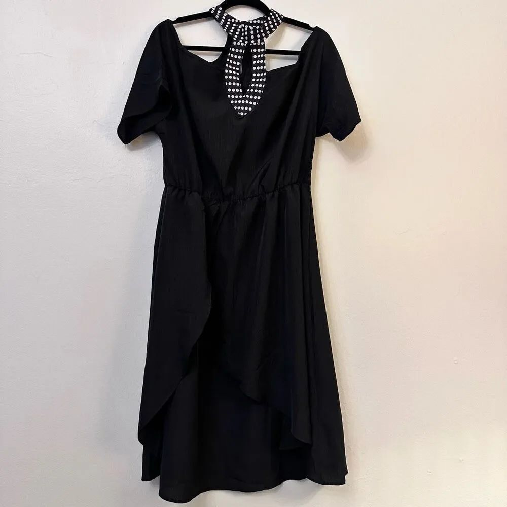 Vintage Contempo Casuals Short Sleeve Cut Out Cocktail Dress Black Size Large